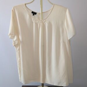 Plus Size Talbots Washable Silk Blouse Womens 24W Cream Short Sleeve Pleated Top
